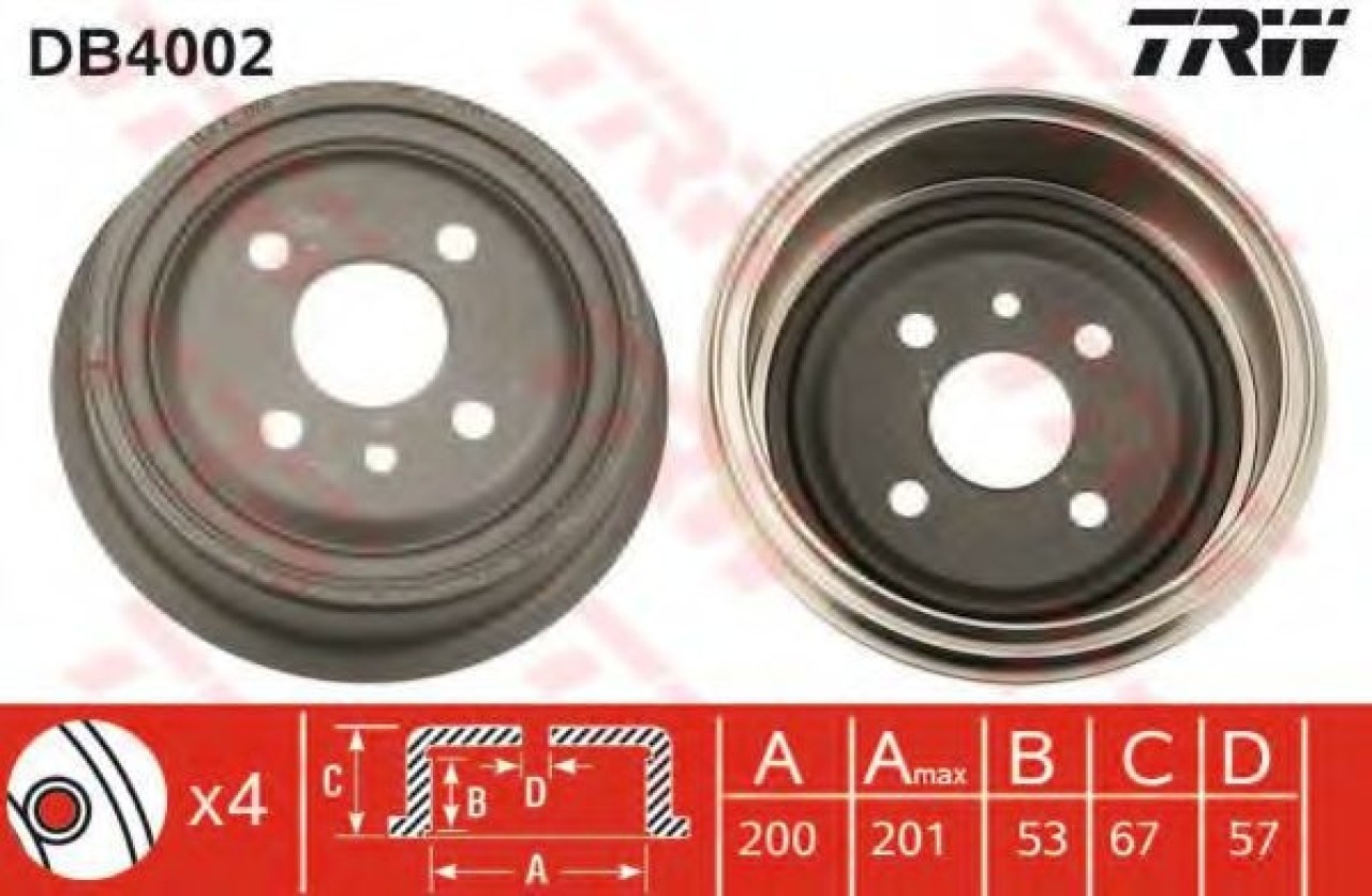 Tambur frana OPEL ASTRA F Combi (51, 52) (1991 - 1998) TRW DB4002 piesa NOUA