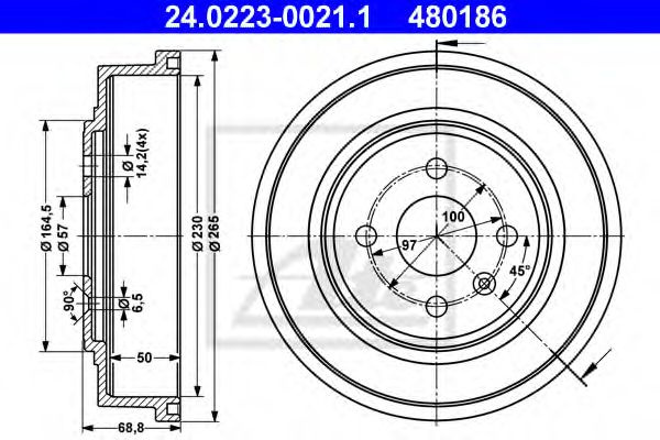 Tambur frana OPEL ASTRA H Combi (L35) (2004 - 2016) ATE 24.0223-0021.1 piesa NOUA
