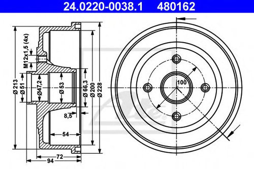Tambur frana OPEL CORSA C (F08, F68) (2000 - 2009) ATE 24.0220-0038.1 piesa NOUA