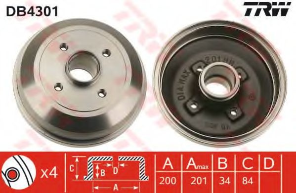 Tambur frana OPEL CORSA C (F08, F68) (2000 - 2009) TRW DB4301 piesa NOUA