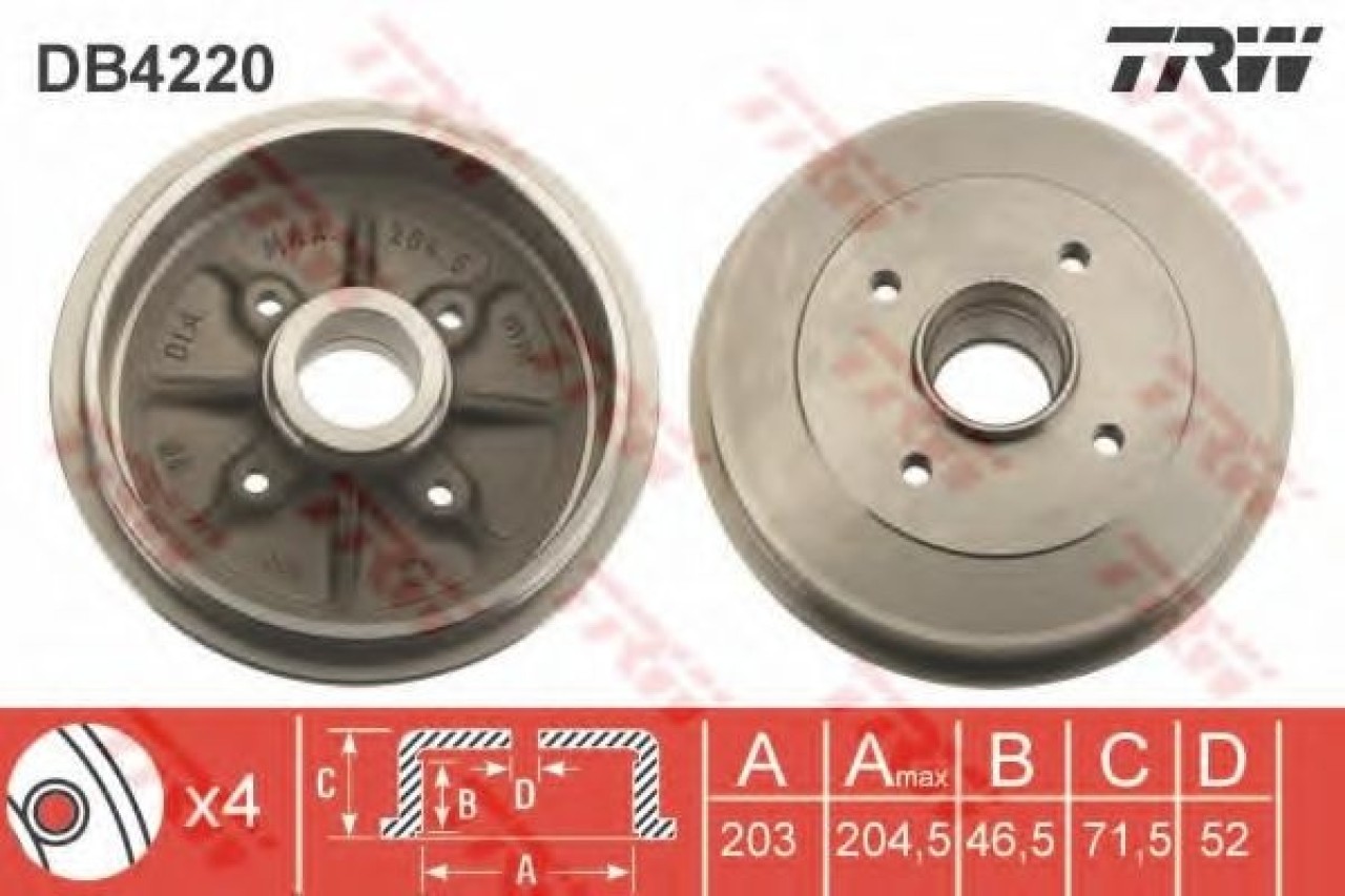 Tambur frana PEUGEOT 206 SW (2E/K) (2002 - 2016) TRW DB4220 piesa NOUA