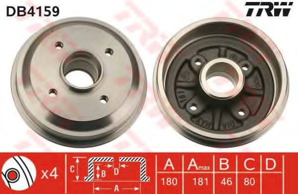 Tambur frana PEUGEOT 206 SW (2E/K) (2002 - 2016) TRW DB4159 piesa NOUA