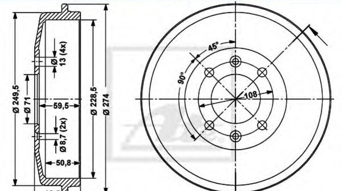 Tambur frana PEUGEOT 306 Hatchback (7A, 7C, N3, N5) (1993 - 2003) ATE 24.0222-8017.1 piesa NOUA