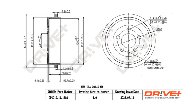 Tambur frana puntea spate (DP1010111702 DRIVE) AUDI,SEAT,SKODA,VW