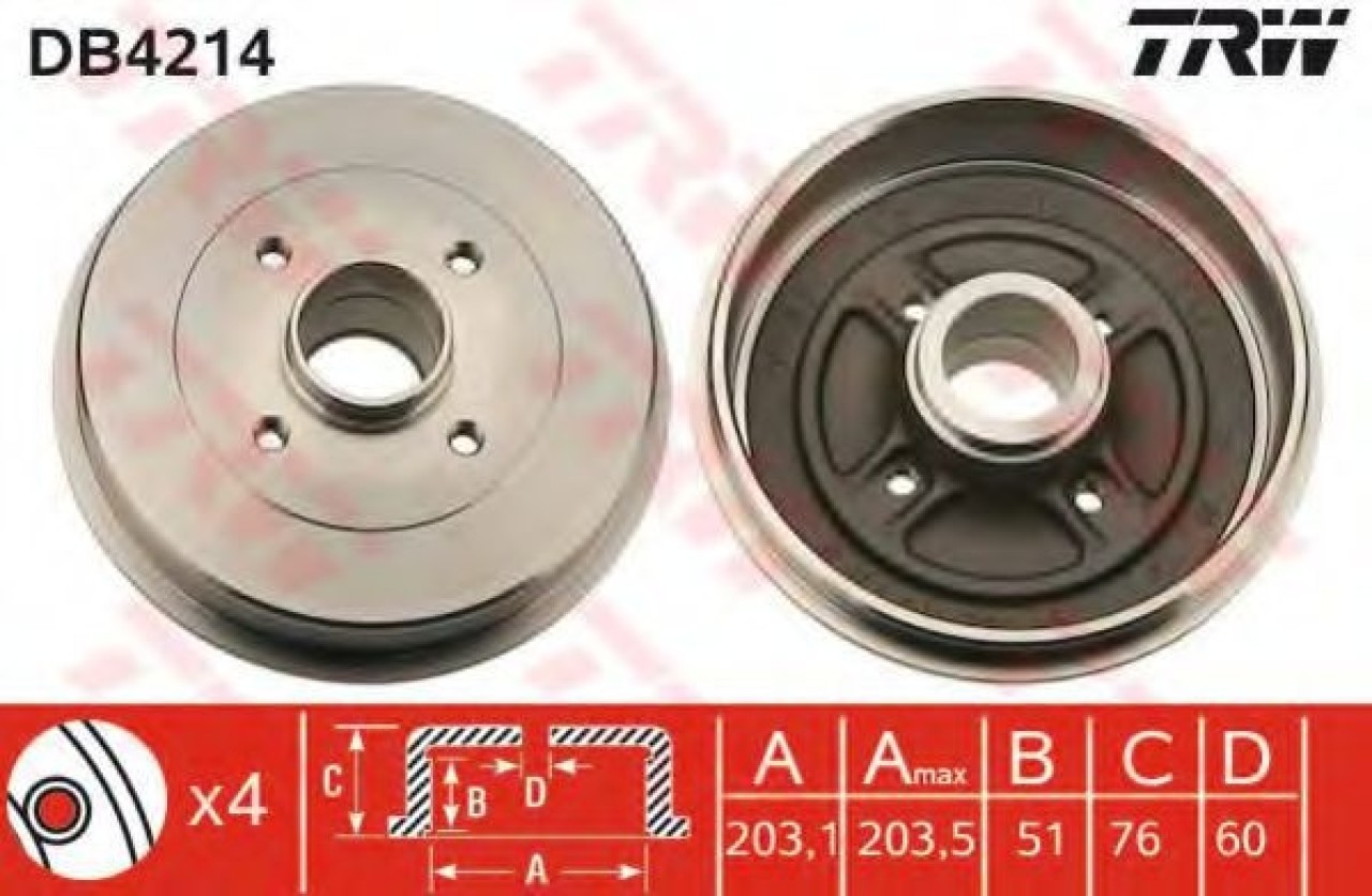 Tambur frana RENAULT MEGANE I Scenic (JA0/1) (1996 - 2001) TRW DB4214 piesa NOUA