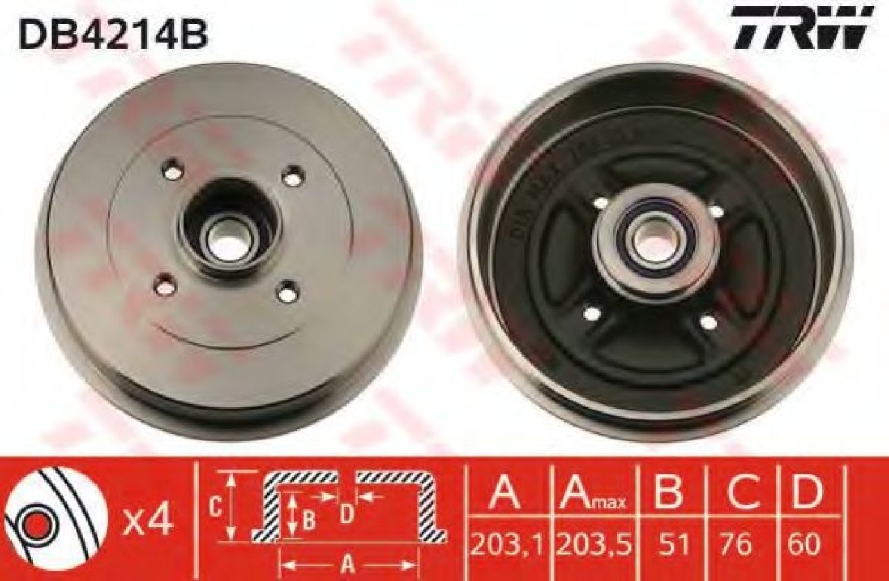 Tambur frana RENAULT TWINGO I (C06) (1993 - 2012) TRW DB4214B piesa NOUA