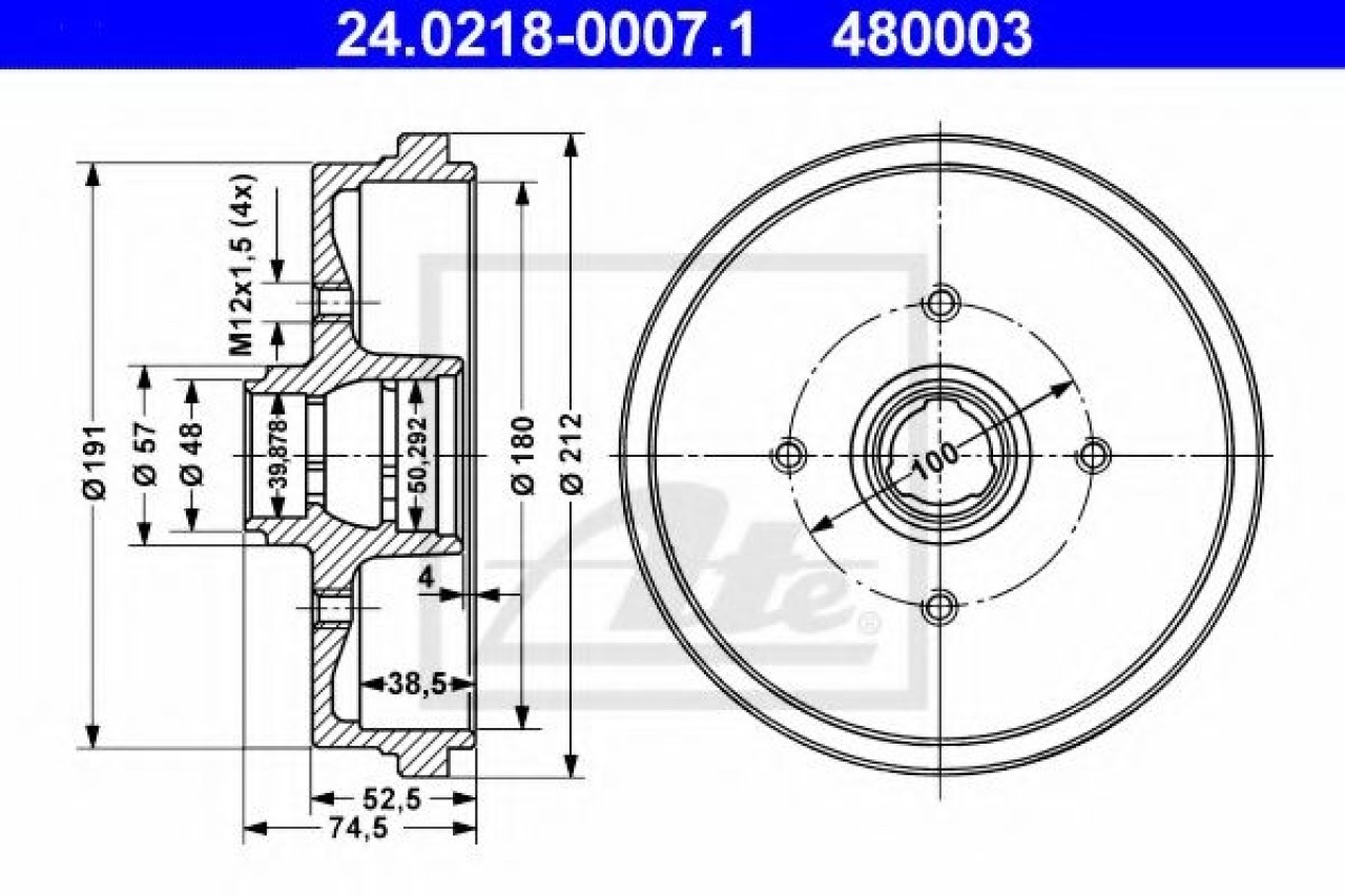 Tambur frana SEAT TOLEDO I (1L) (1991 - 1999) ATE 24.0218-0007.1 piesa NOUA