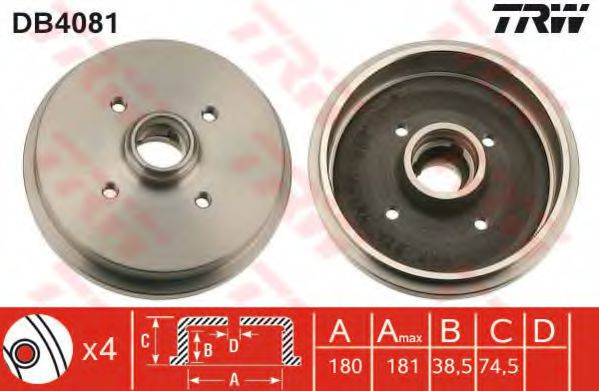 Tambur frana SEAT TOLEDO I (1L) (1991 - 1999) TRW DB4081 piesa NOUA