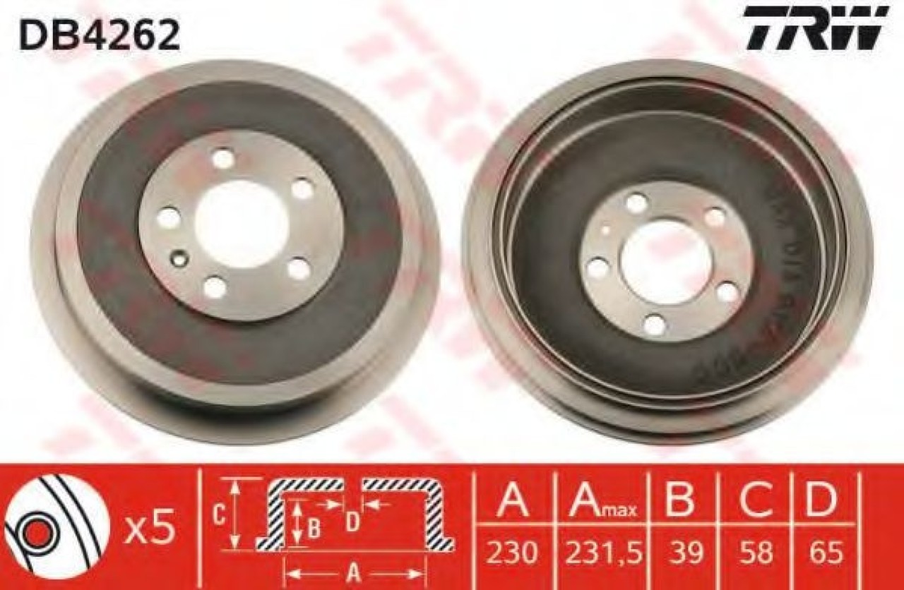 Tambur frana SKODA OCTAVIA I Combi (1U5) (1998 - 2010) TRW DB4262 piesa NOUA