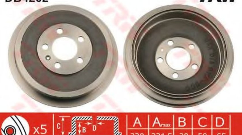 Tambur frana SKODA OCTAVIA I Combi (1U5) (1998 - 2010) TRW DB4262 piesa NOUA