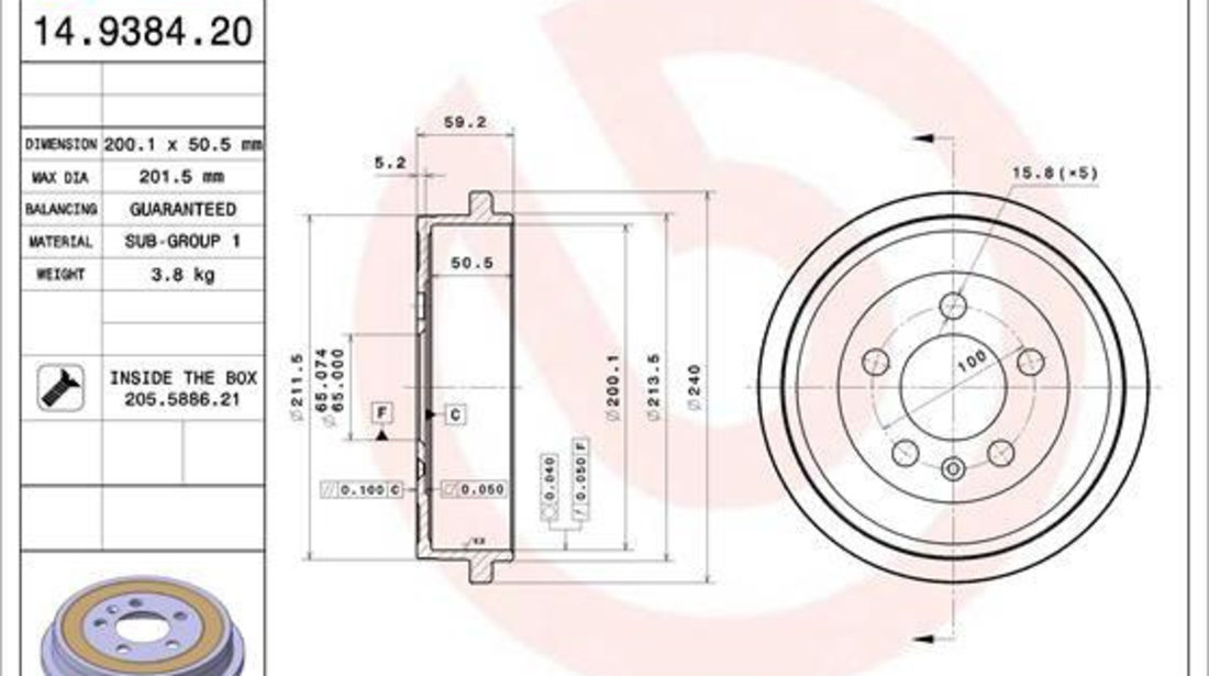 Tambur Frana Spate Brembo Audi A2 2000-2005 14.9384.20