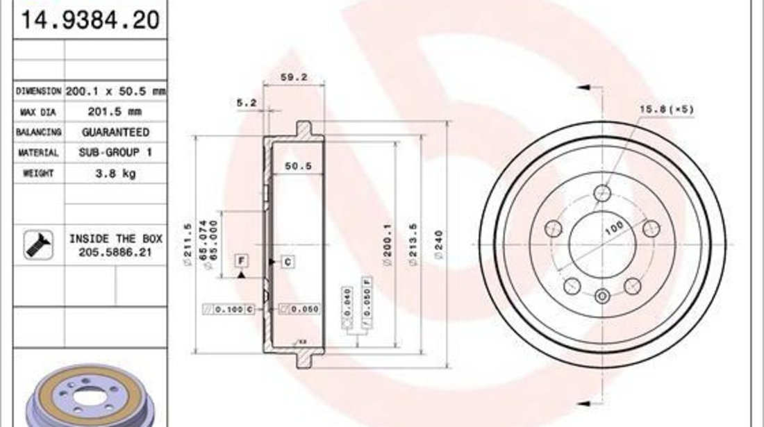 Tambur Frana Spate Brembo Skoda Fabia 1 1999-2007 14.9384.20