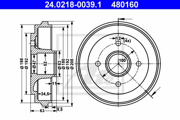 Tambur frana SUZUKI WAGON R+ (MM) (2000 - 2016) ATE 24.0218-0039.1 piesa NOUA