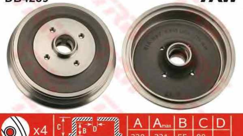 Tambur frana VW CADDY II combi 9K9B TRW DB4289