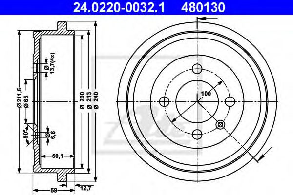 Tambur frana VW POLO CLASSIC (6KV2) (1995 - 2006) ATE 24.0220-0032.1 piesa NOUA
