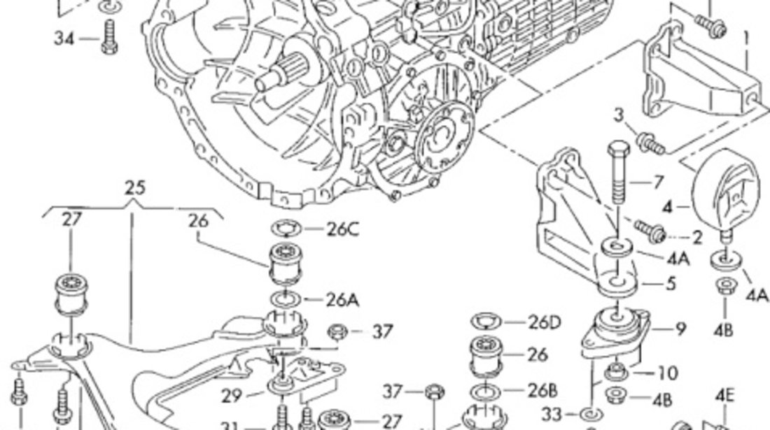 Tampon cu suport cutie de viteze ​Skoda Superb (3U4) Berlina 2005 1.9 TDI SKODA SUPERB (3U4) [ 2001 - 2008 ] OEM 8D0399300K