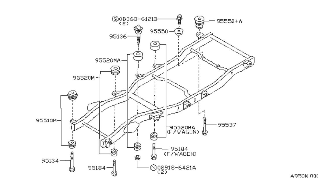 Tampon prindere caroserie-sasiu Nissan Patrol II Y61 (poz.95520MA) 9552006J00