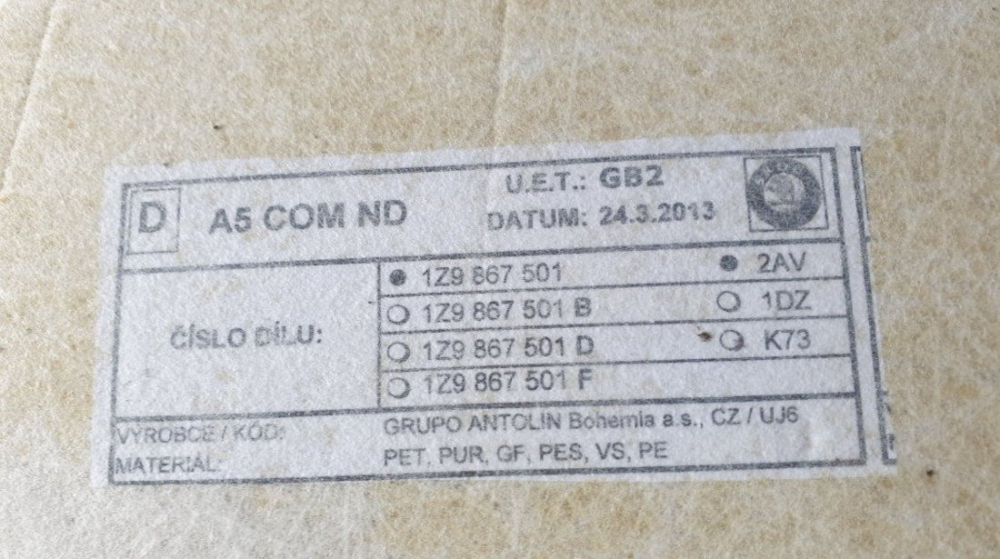 Tapiterie plafon original Skoda Octavia 2 Facelift Combi / Break cod piesa : 1z9867501