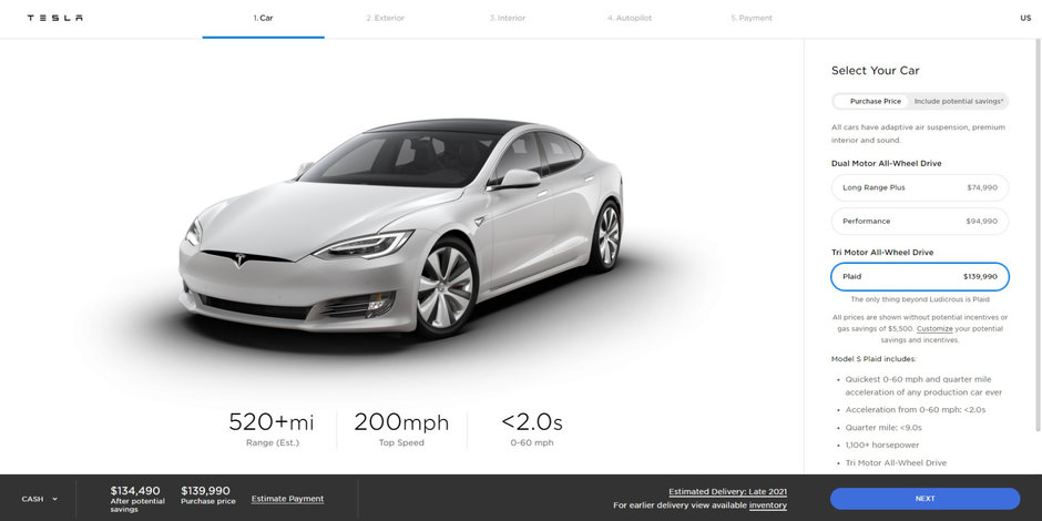 Tesla Model S Plaid - Configurator