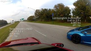 Tesla P85D vs. Aventador LP700-4, in linie dreapta. Cine castiga?