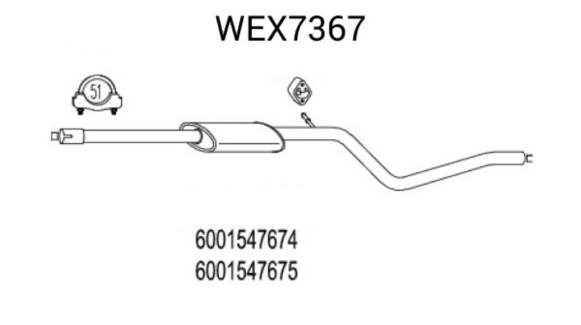 Toba esapament intermediara DACIA LOGAN (LS) (2004 - 2016) QWP WEX7367 piesa NOUA