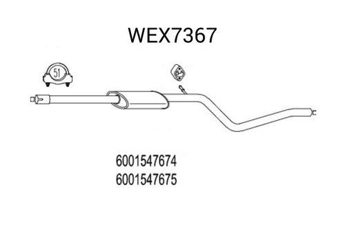 Toba esapament intermediara DACIA LOGAN (LS) (2004 - 2016) QWP WEX7367 piesa NOUA