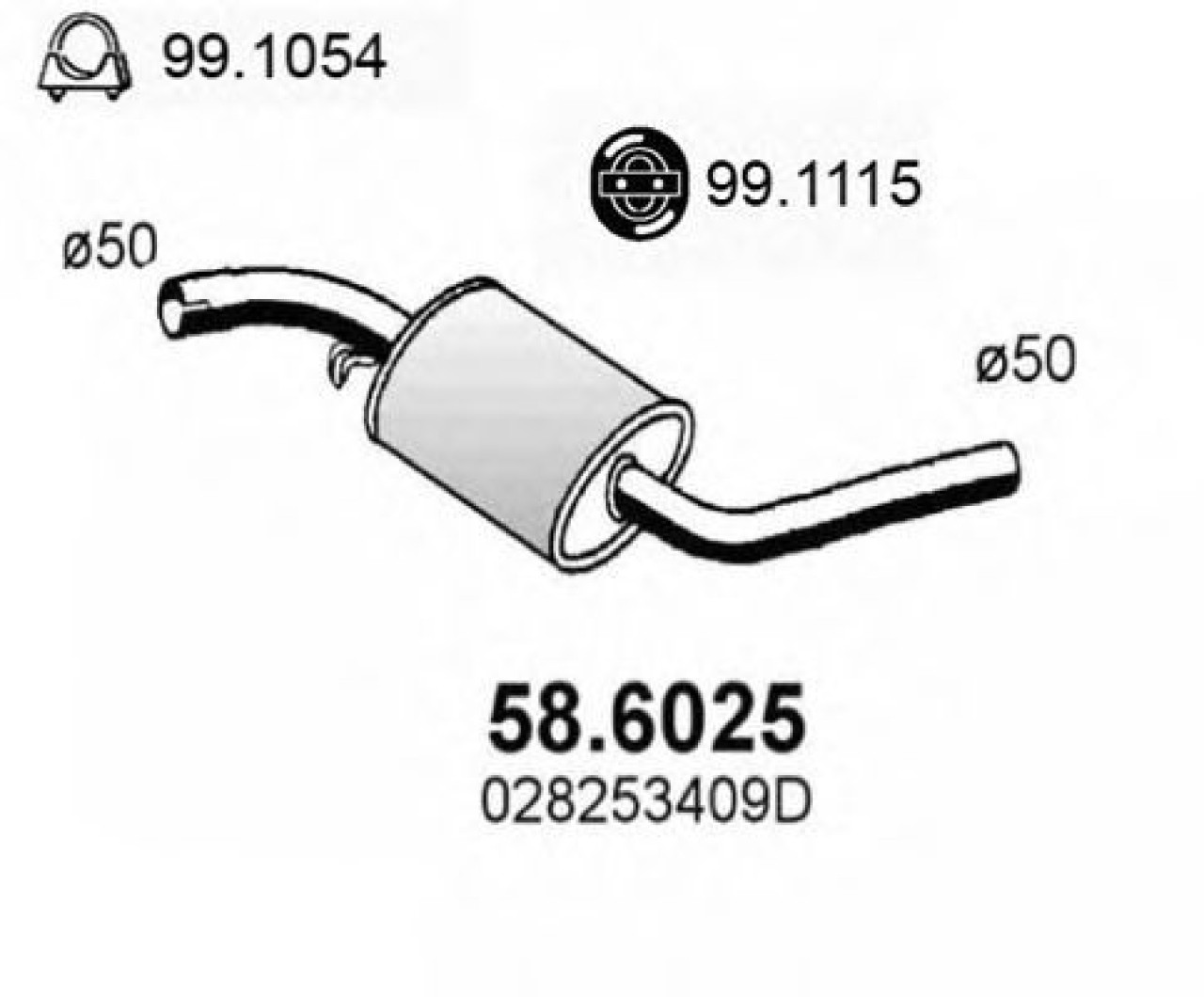 Toba esapament intermediara VW TRANSPORTER IV bus (70XB, 70XC, 7DB, 7DW, 7DK) (1990 - 2003) ASSO 58.6025 piesa NOUA