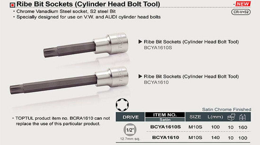 Torx Patrat Surub Chiulasa Toptul 100MM (Surub Chiulasa Vw, Audi) BCYA1610S