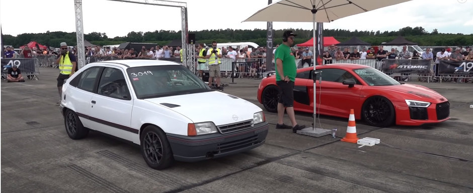 Toti au ras cand au vazut un Opel Kadett la start alaturi de un R8. Pana au aflat ca are 730 CP Toti au ras cand au vazut un Opel Kadett la start alaturi de un R8. Pana au aflat ca are 730 CP