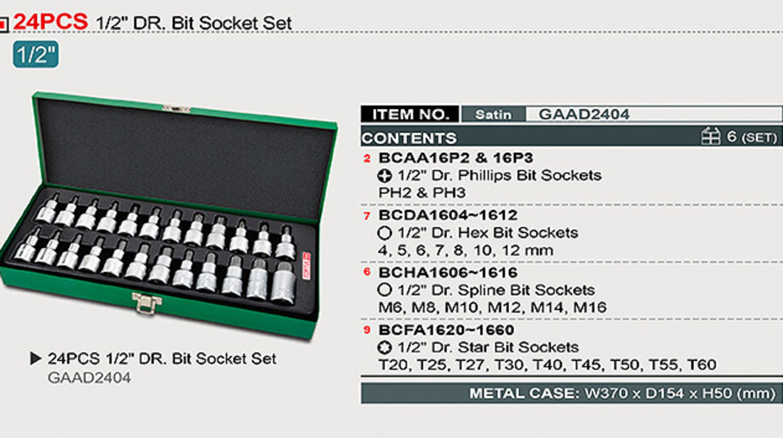 Trusa Chei Tubulare Cu Biti Toptul 24 Piese GAAD2404