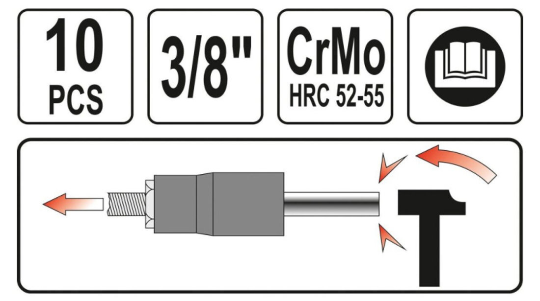 Trusa Chei Tubulare Pentru Suruburi Rotunjite 10 - 19 mm 10 Piese 3/8&quot; Yato YT-0603