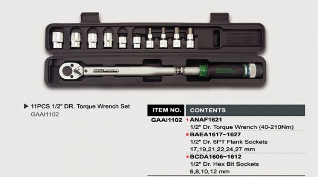 Trusa Cheie Dinamometrica Toptul 40-210NM GAAI1102