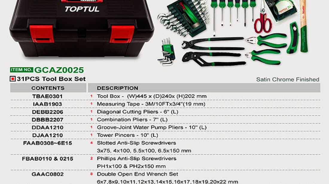 Trusa Scule Profesionala + Geanta Toptul 31 Buc GCAZ0025