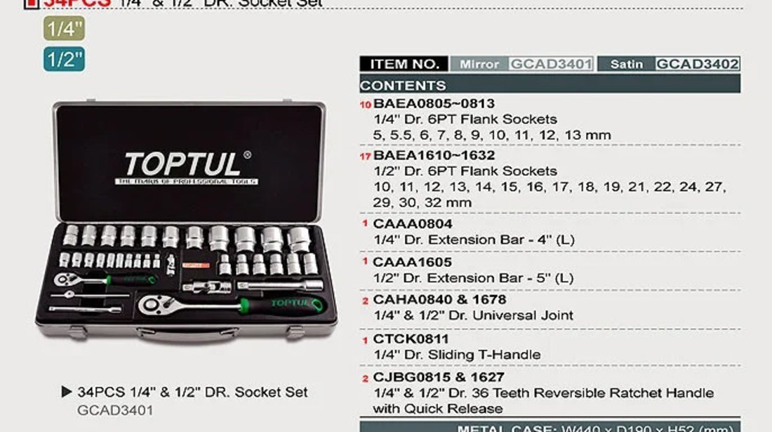 Trusa Tubulare Cu Clihet 1/4 &amp; 1/2 Toptul GCAD3401