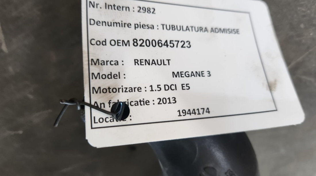Tubulatura intercooler Renault Scenic 3 1.5 dci K9K 2013 E5 Cod : 8200645723