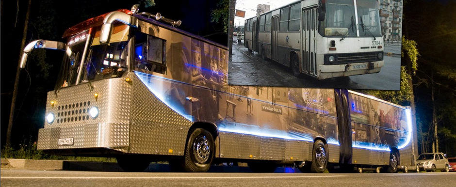 Tuning de Rusia: Autobuzul transformat in... discoteca pe 6 roti