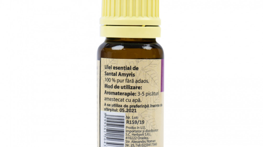 Ulei esential de Santal Amyris (Amyris balsamifera) 100% pur fara adaos, 10 ml PNI-USN-10