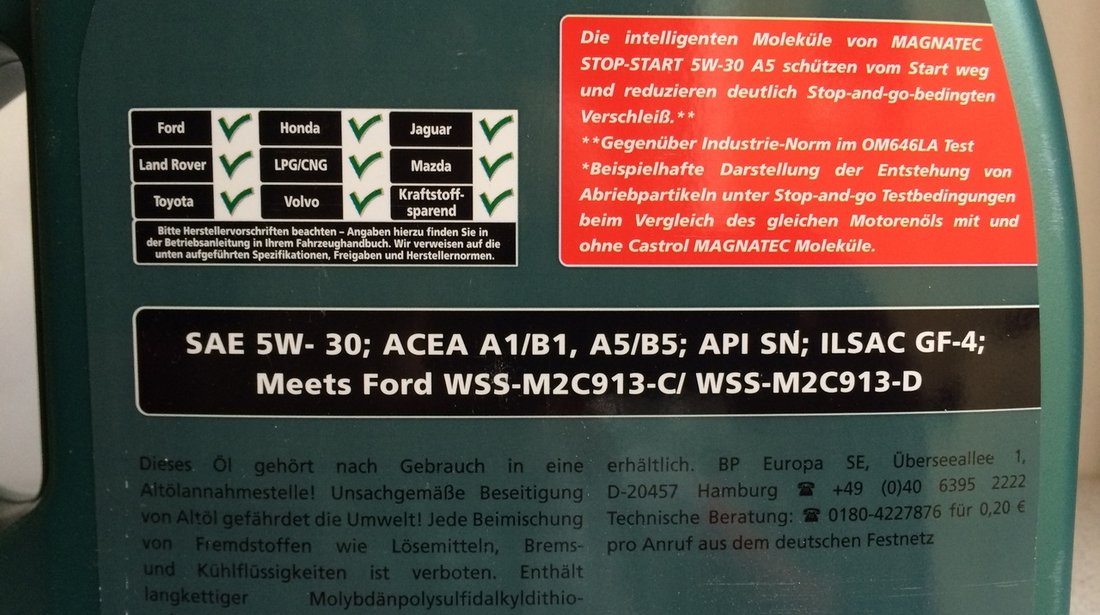 Ulei Ford - Castrol Magnatec Stop-Start 5w30 A5 * Import Germania *