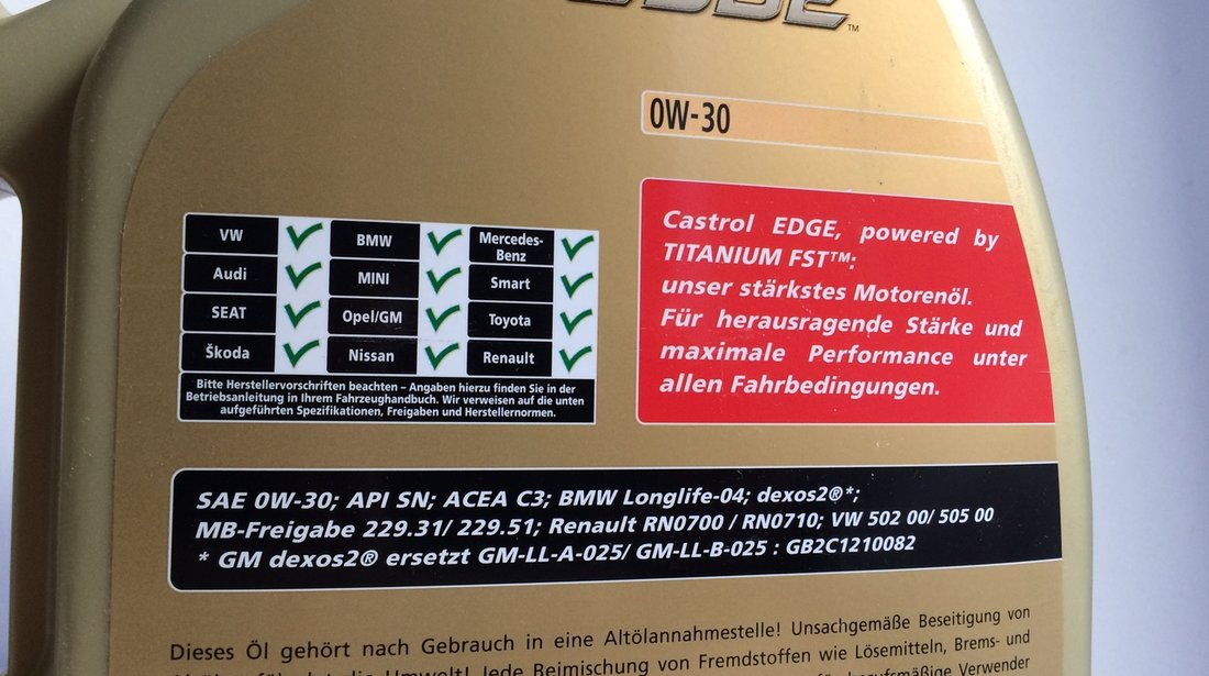 Ulei Motor - Castrol Edge Fst  0w30 * Import Germania *