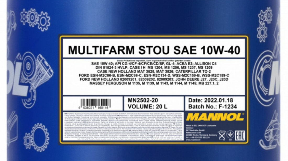 Ulei Motor Mannol Multifarm Stou 10W-40 20L MN2502-20