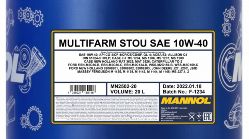 Ulei Motor Mannol Multifarm Stou 10W-40 20L MN2502-20