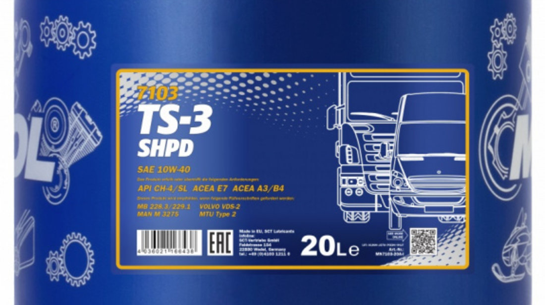 Ulei Motor Mannol TS-3 SHPD 10W-40 20L MN7103-20