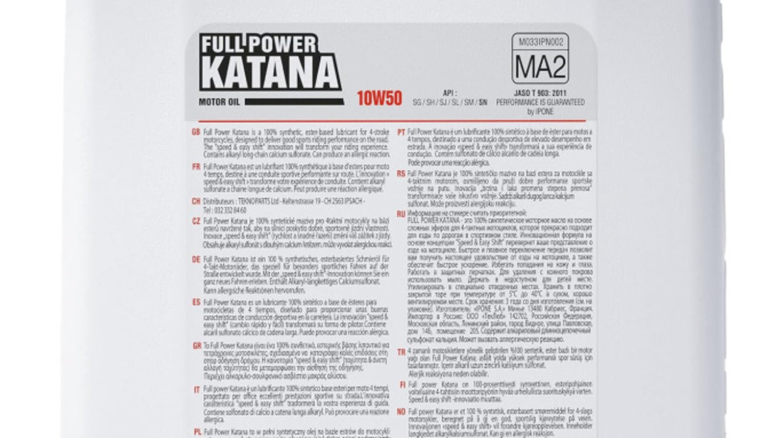 Ulei Motor Moto Ipone Full Power Katana 10W-50 100% Syntetic 4L 800010