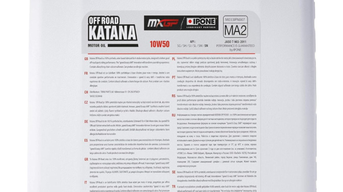 Ulei Motor Moto Ipone Katana Off Road 4T 10W-50 100% Syntetic 4L 800016