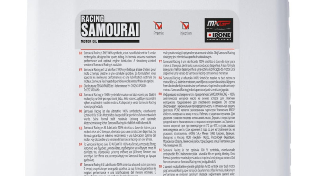 Ulei Motor Moto Ipone Samourai Racing 2T 100% Synthetic 4L 800091