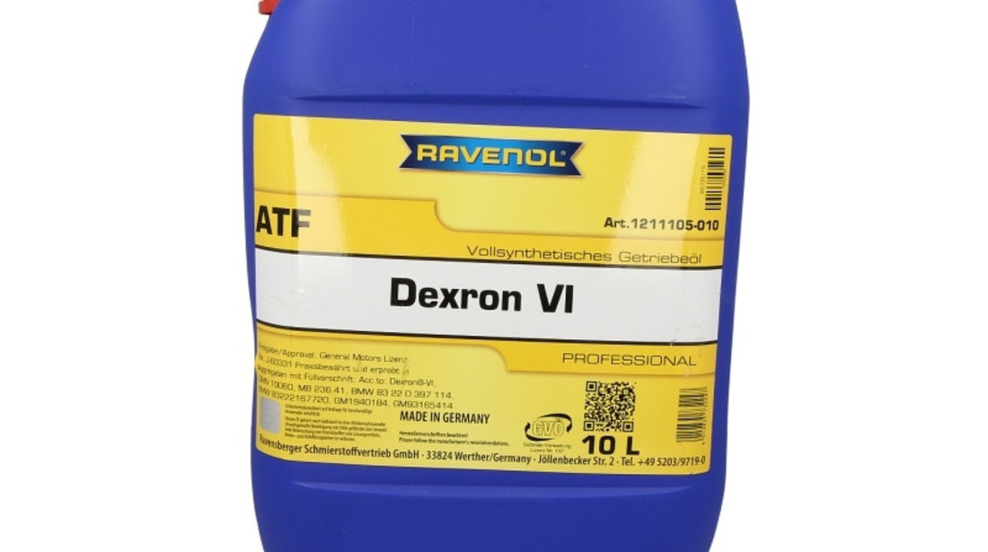 Ulei transmisie ATF RAVENOL ATF DEXRON VI 10L cod intern: RAV ATF DEXRON VI 10L