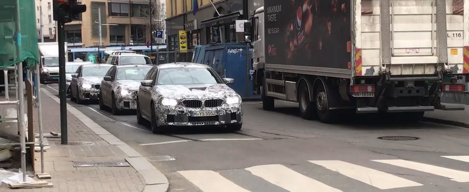 Un convoi de 1500+ CP: Trei BMW-uri M5 surprinse laolalta in teste, unul in spatele celuilalt