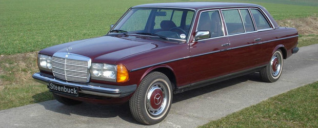 Un tanc cu trei randuri de scaune si opt locuri. Pentru cat se vinde acest indestructibil si spatios Mercedes W123