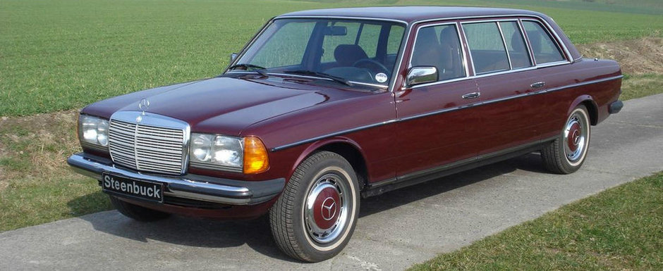 Un tanc cu trei randuri de scaune si opt locuri. Pentru cat se vinde acest indestructibil si spatios Mercedes W123