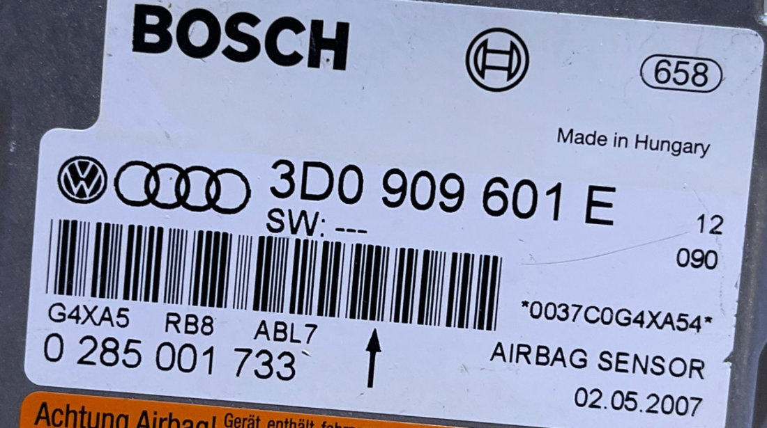 Unitate Modul Calculator Airbag - uri Volkswagen Touareg 2003 - 2010 Cod 3D0909601E 0285001733